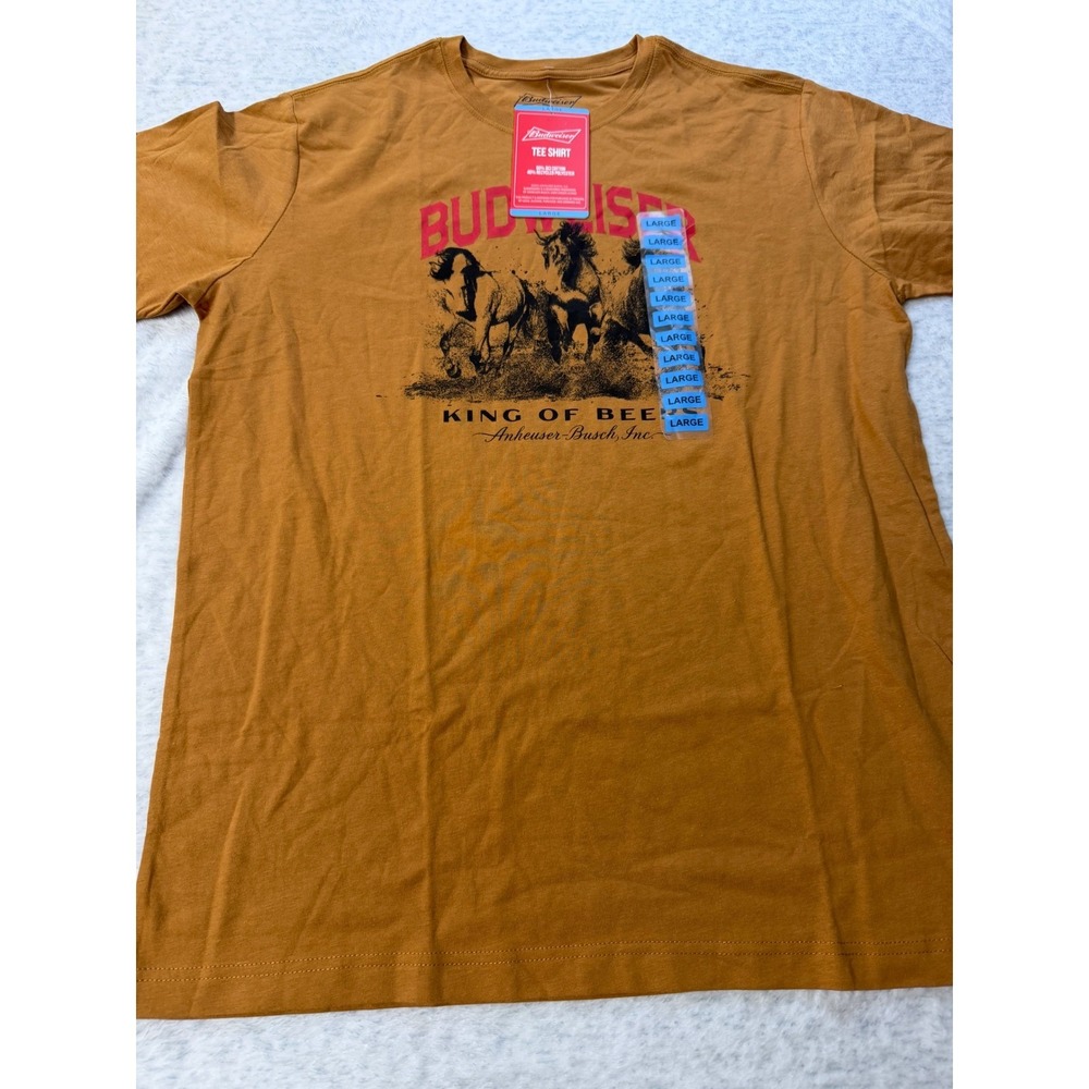 Budweiser Mens Americana Graphic Tee Brown Clydesdale‎ King of Beers Large NWT